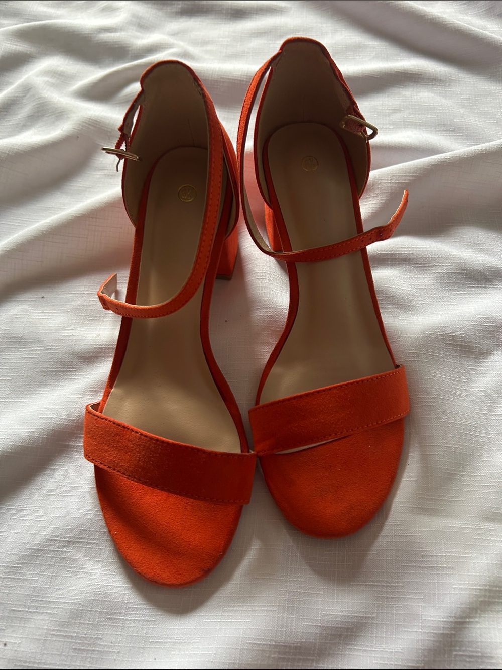 Women’s Orange Ankle-Strap Block Heel Sandals